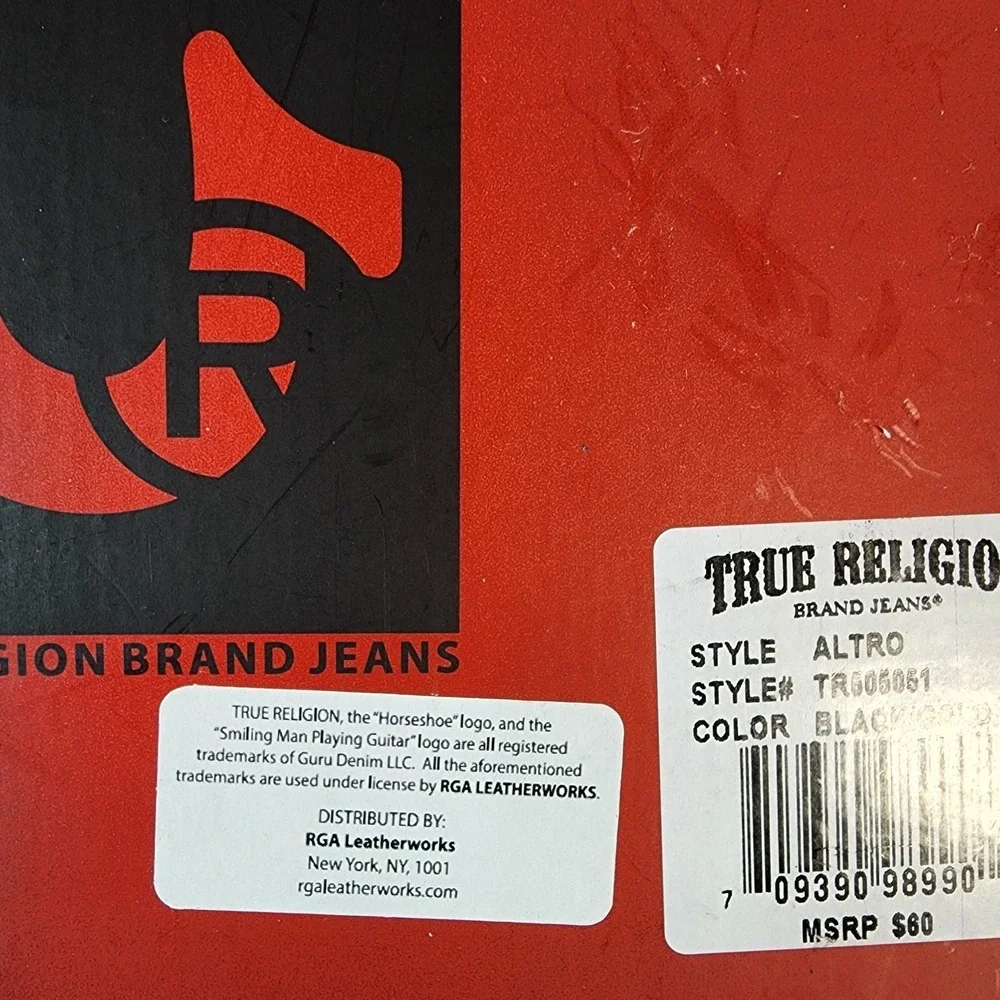 Mens True Religion Altro Black/Gold Leather Bifold &Horseshoe Carabiner New